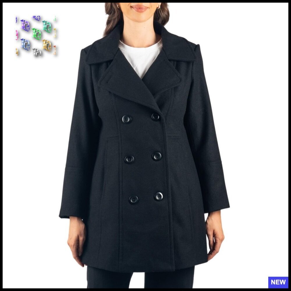 Classic Wool Blend Peacoat Double Breasted Elegant Winter Coat Oversized Fit